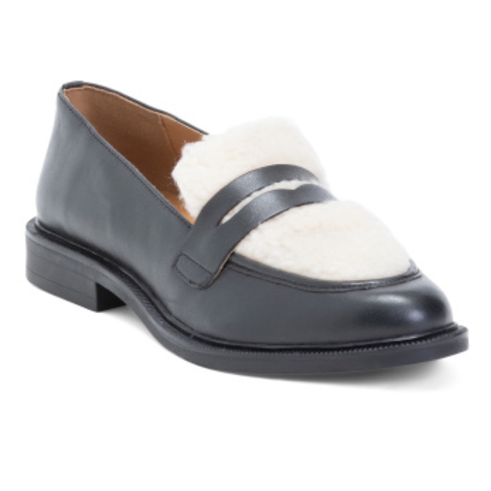 NIB black leather Allonsi Daisy teddy sherpa loafers 8